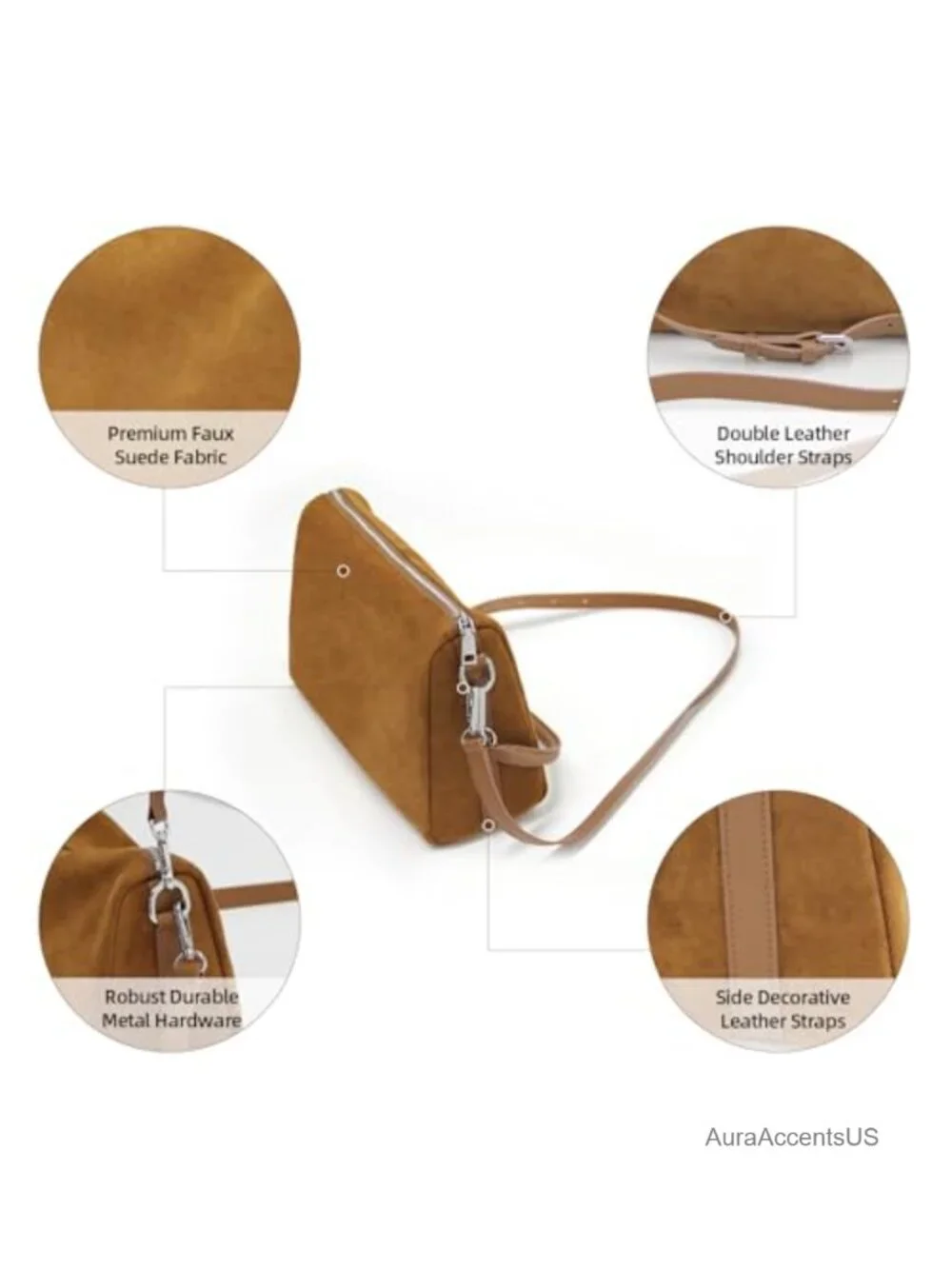 Faux Suede Slouchy Hobo Shoulder Crossbody Bag with Adjustable Straps